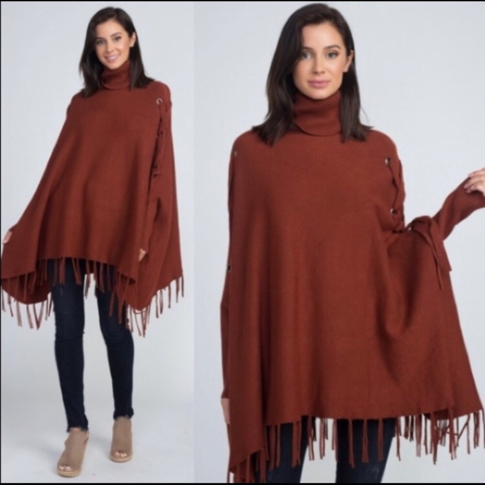 Lace up sleeve poncho sweater